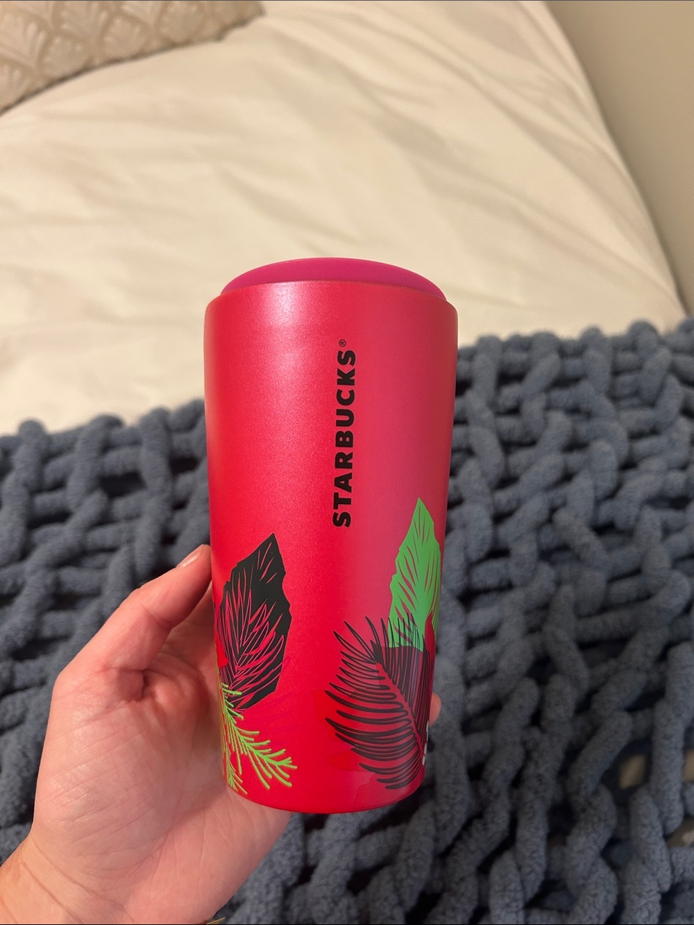 Starbucks Pink-Red Poinsettia Ceramic Tumbler